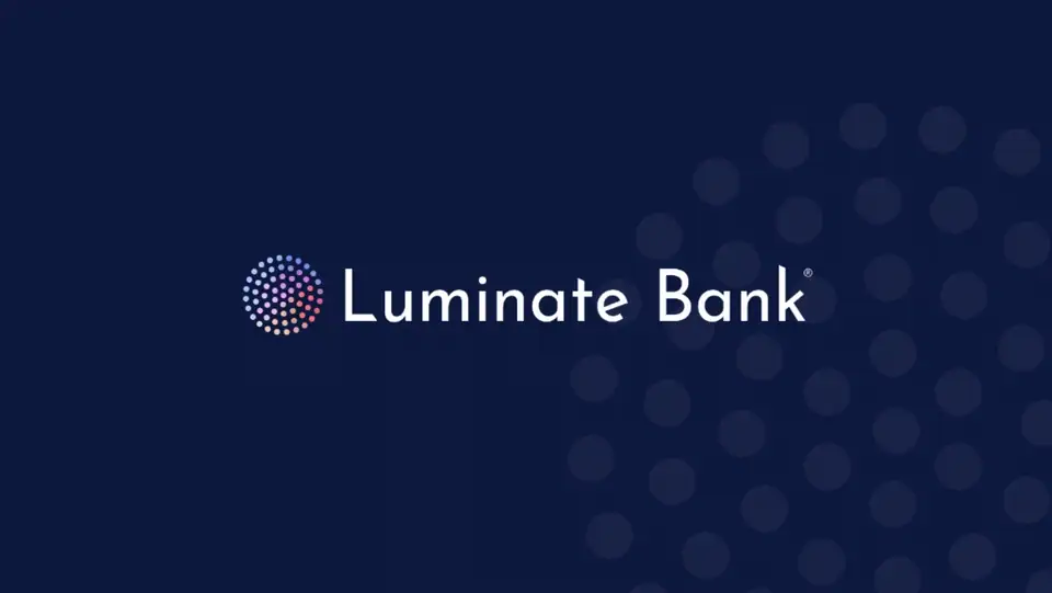 Luminate Bank logo on a dark blue background