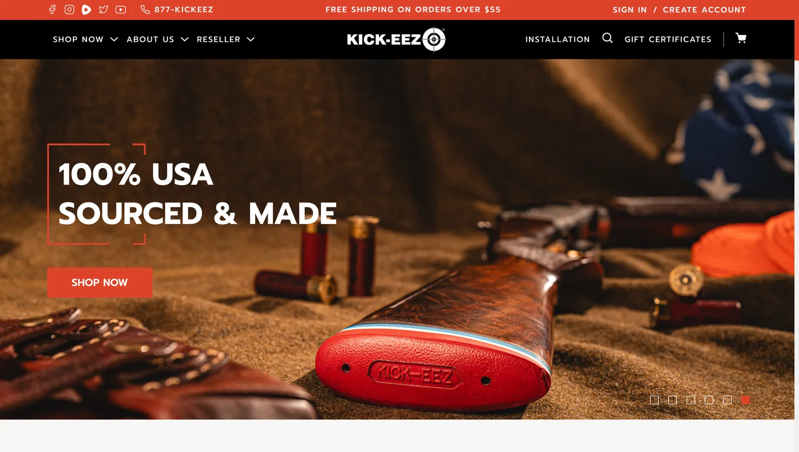 KICKS USA homepage banner with boots and “100% USA sourced &amp; made” text
