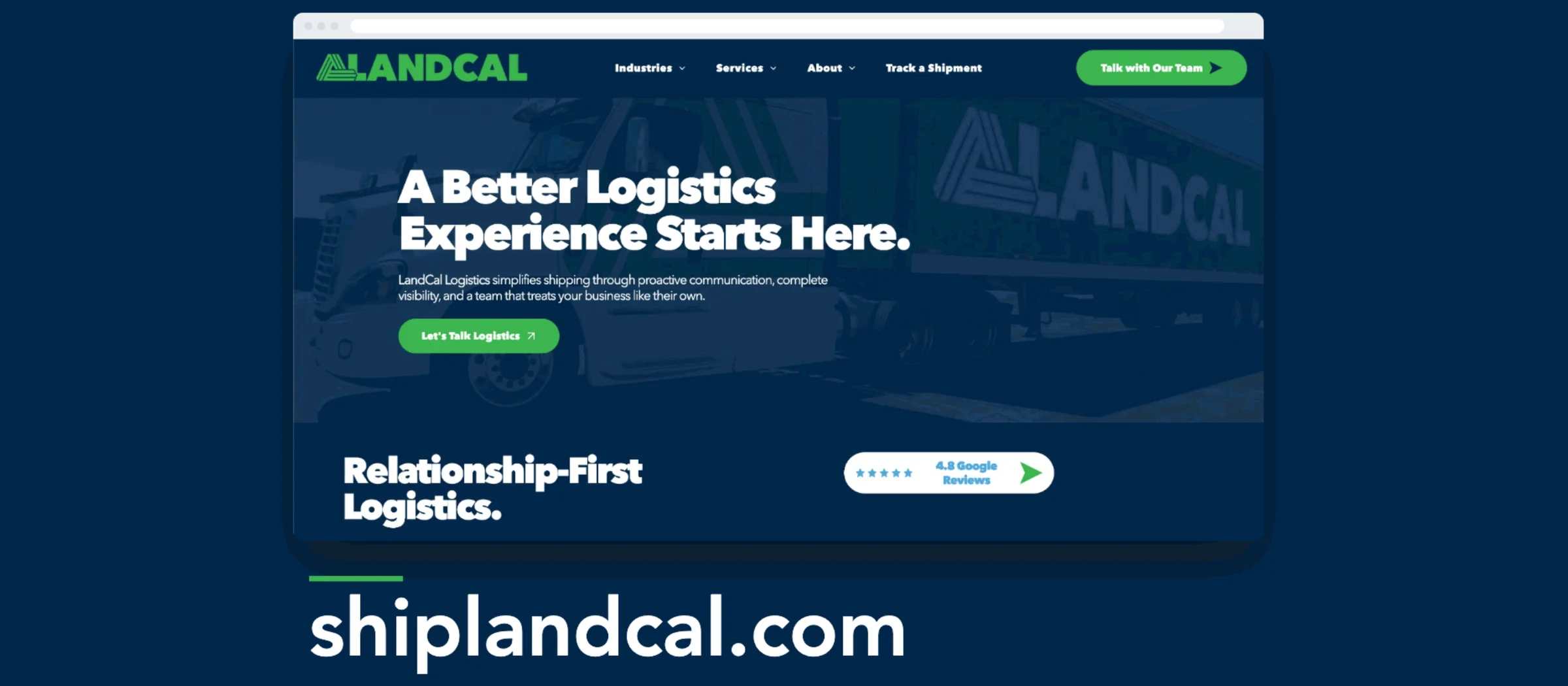 The new LandCal Logistics website at shiplandcal.com