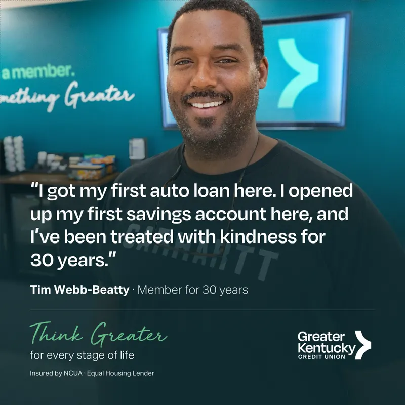 Member story social post: a member of 30 years on his first auto loan and savings account
